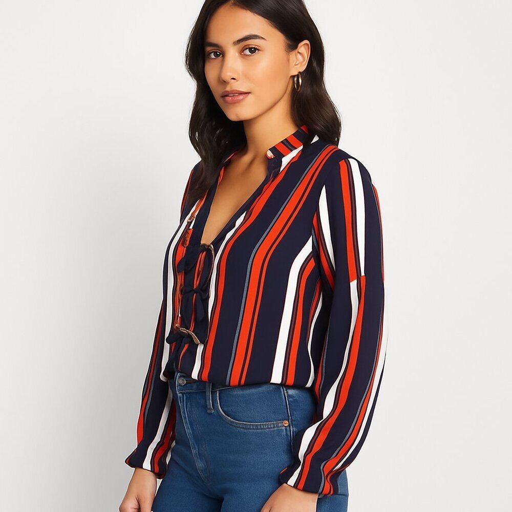 Tularosa Nala Stripe Lace Up Ruffle Blouse Revolve Resort Vacationcore Medium - Picture 14 of 15